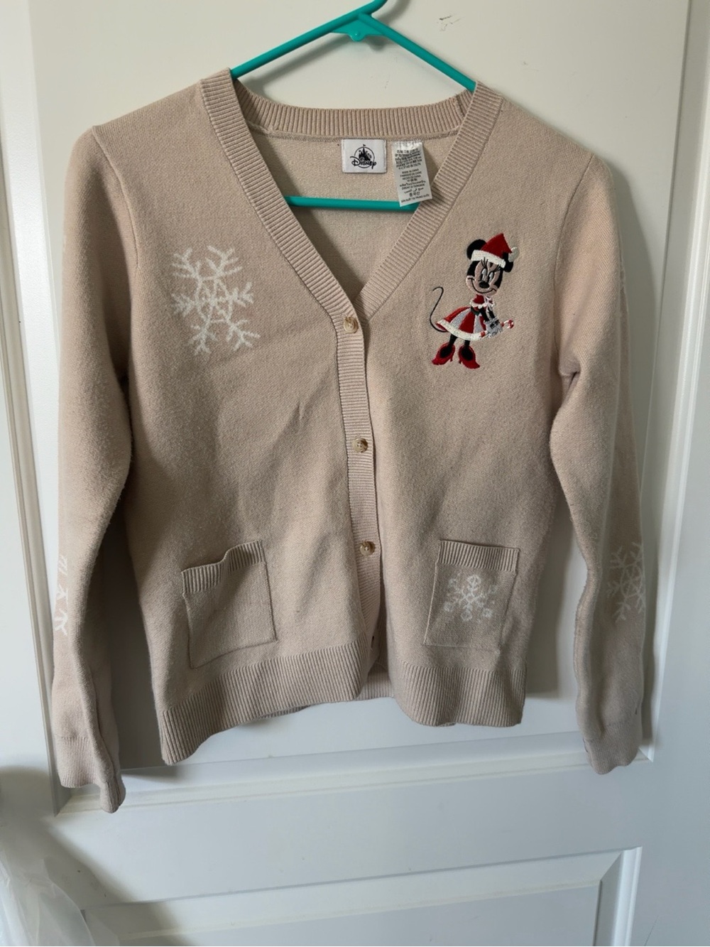 Disney Minnie Mouse Christmas Cardigan Beige Holiday Sweater kids Large uk150